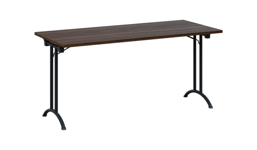 SLA 160 lak skládací jednací stůl 1600x700, deska 25 mm, podnož černý lak, deska ořech královský